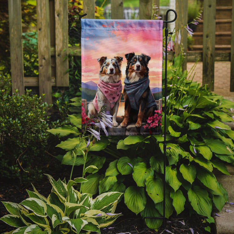 Australian Shepherd Two Hearts Garden Flag