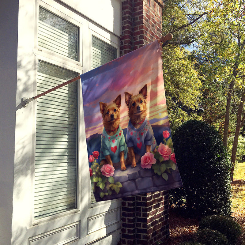 Australian Terrier Two Hearts House Flag