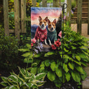 Basenji Two Hearts Garden Flag –  Romantic Dog Pair with Sunset & Mountain Background