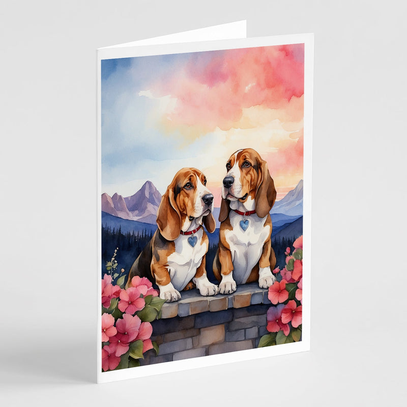 Basset Hound Two Hearts Greeting Cards Pack of 8