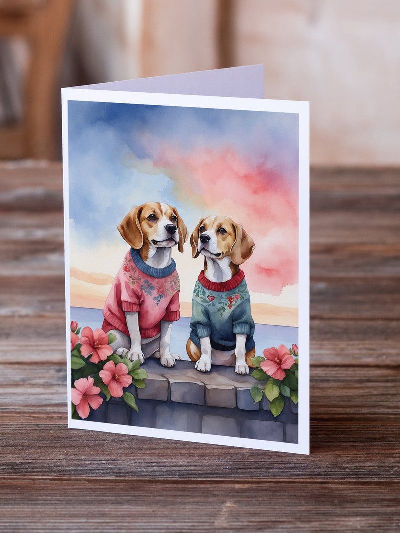 Beagle Two Hearts Greeting Cards Pack of 8