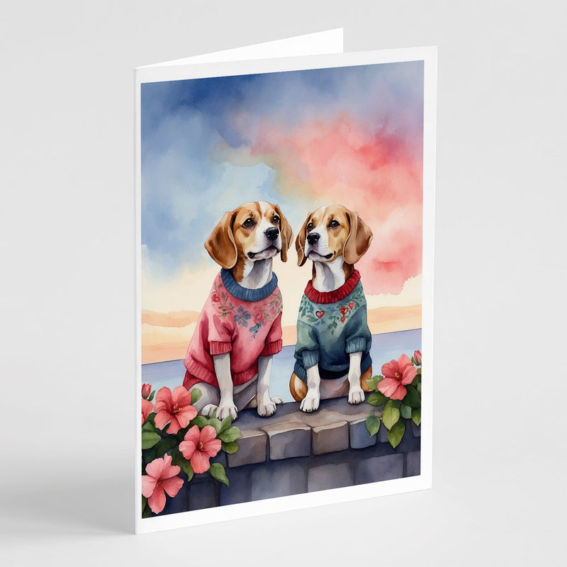 Beagle Two Hearts Greeting Cards Pack of 8