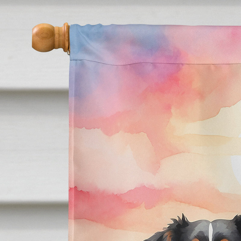 Bernese Mountain Dog Two Hearts House Flag