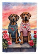 Bloodhound Two Hearts Garden Flag –  Romantic Dog Pair with Sunset & Mountain Background