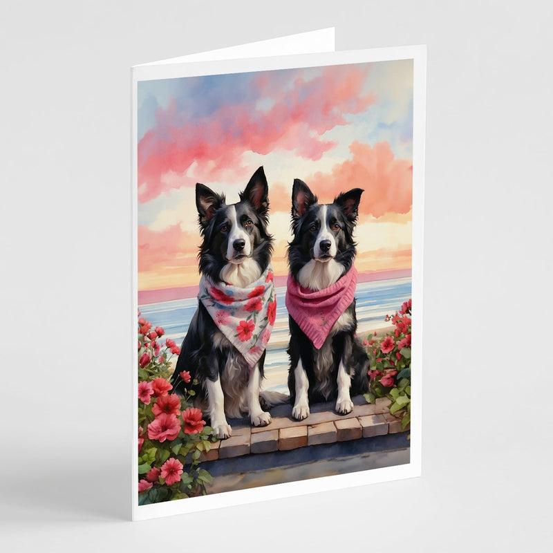 Border Collie Two Hearts Greeting Cards Pack of 8