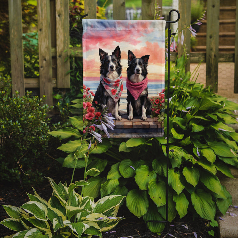 Border Collie Two Hearts Garden Flag