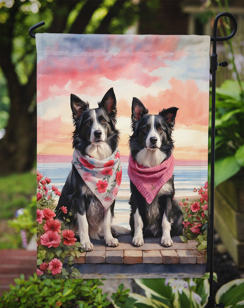 Border Collie Two Hearts Garden Flag