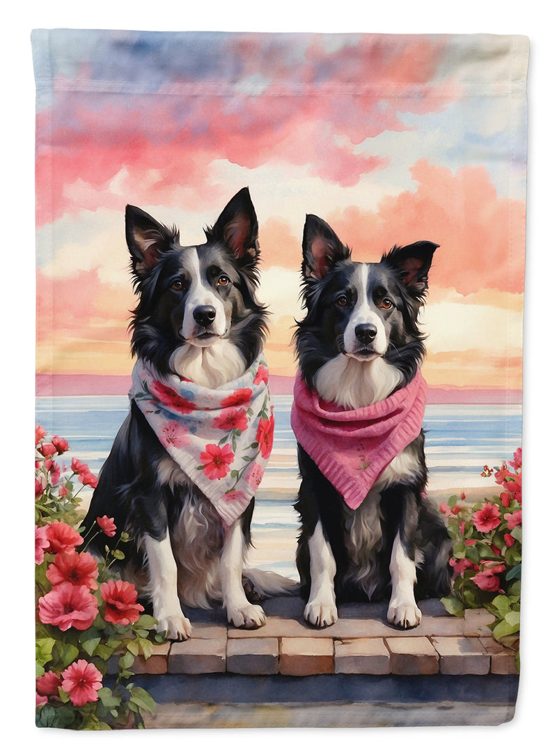 Border Collie Two Hearts Garden Flag