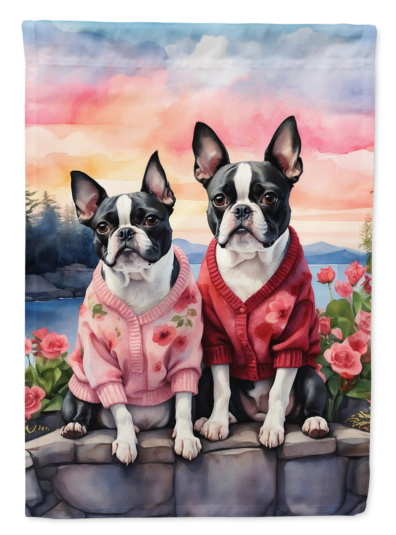 Boston Terrier Two Hearts House Flag