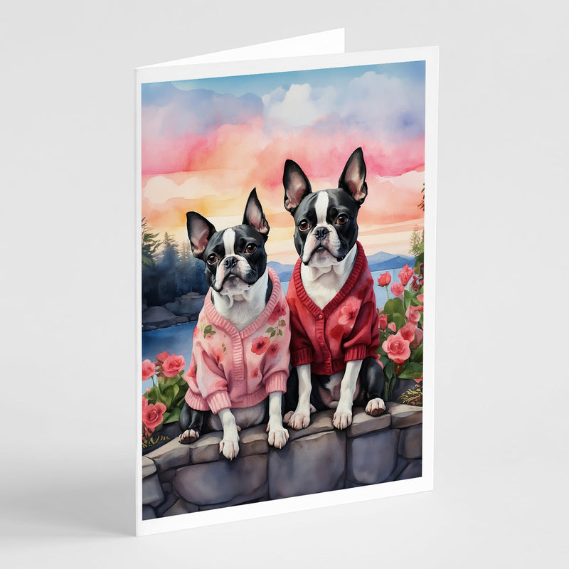 Boston Terrier Two Hearts Greeting Cards Pack of 8