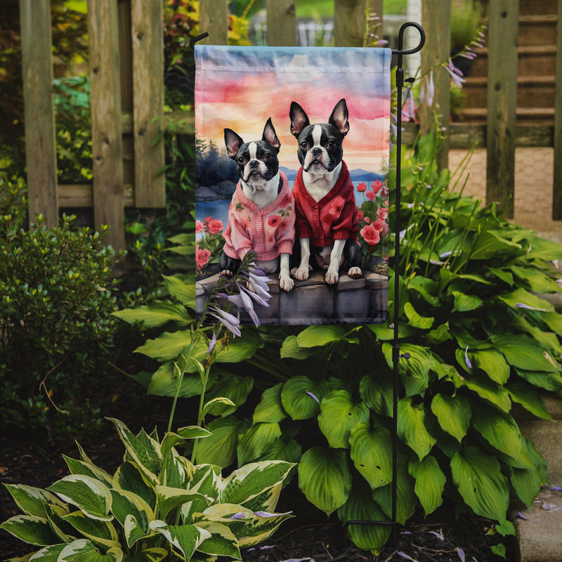 Boston Terrier Two Hearts Garden Flag