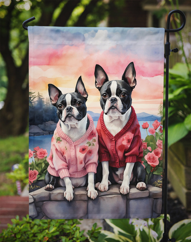 Boston Terrier Two Hearts Garden Flag