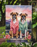 Boxer Two Hearts Garden Flag –  Romantic Dog Pair with Sunset & Mountain Background