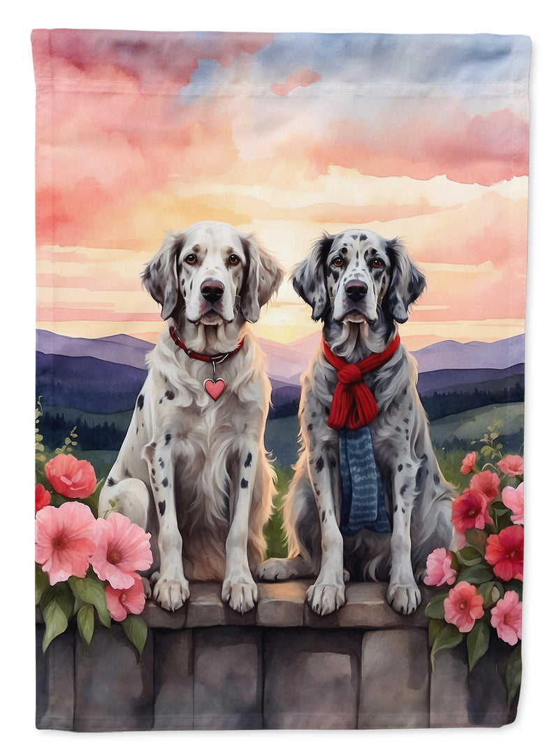 English Setter Two Hearts House Flag
