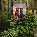 German Wirehaired Pointer Two Hearts Garden Flag –  Romantic Dog Pair with Sunset & Mountain Background