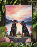 Gordon Setter Two Hearts Garden Flag –  Romantic Dog Pair with Sunset & Mountain Background