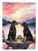 Gordon Setter Two Hearts Garden Flag –  Romantic Dog Pair with Sunset & Mountain Background