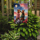 Irish Terrier Two Hearts Garden Flag –  Romantic Dog Pair with Sunset & Mountain Background