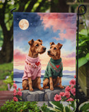 Irish Terrier Two Hearts Garden Flag –  Romantic Dog Pair with Sunset & Mountain Background