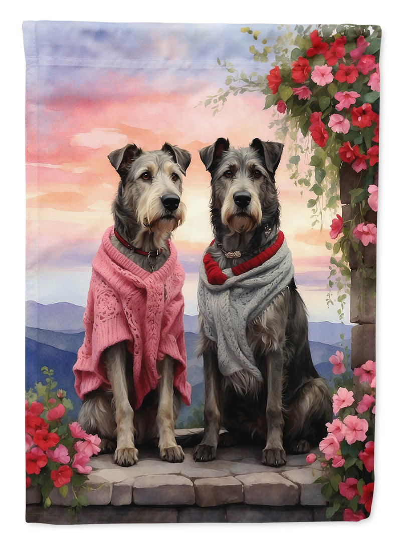 Irish Wolfhound Two Hearts Garden Flag –  Romantic Dog Pair with Sunset & Mountain Background