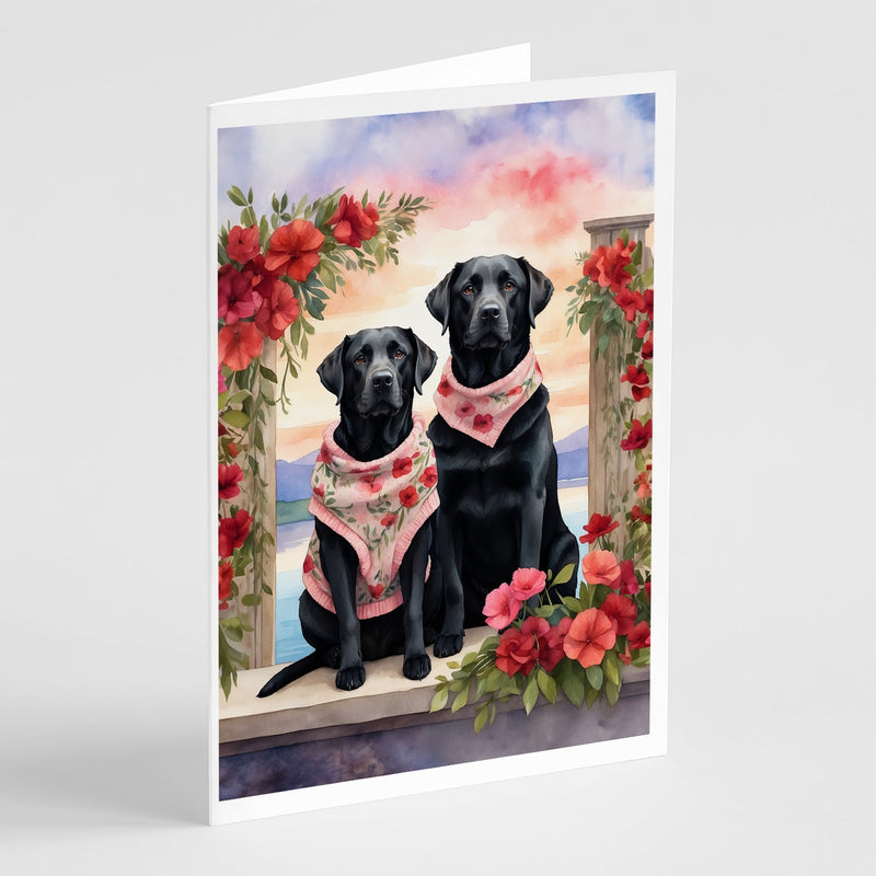 Black Labrador Retriever Two Hearts Greeting Cards Pack of 8