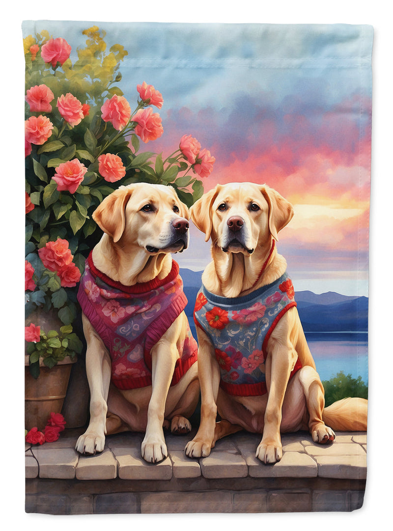 Yellow Labrador Retriever Two Hearts House Flag