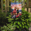Lakeland Terrier Two Hearts Garden Flag –  Romantic Dog Pair with Sunset & Mountain Background