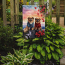 Pekingese Two Hearts Garden Flag –  Romantic Dog Pair with Sunset & Mountain Background