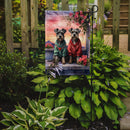 Schnauzer Two Hearts Garden Flag –  Romantic Dog Pair with Sunset & Mountain Background