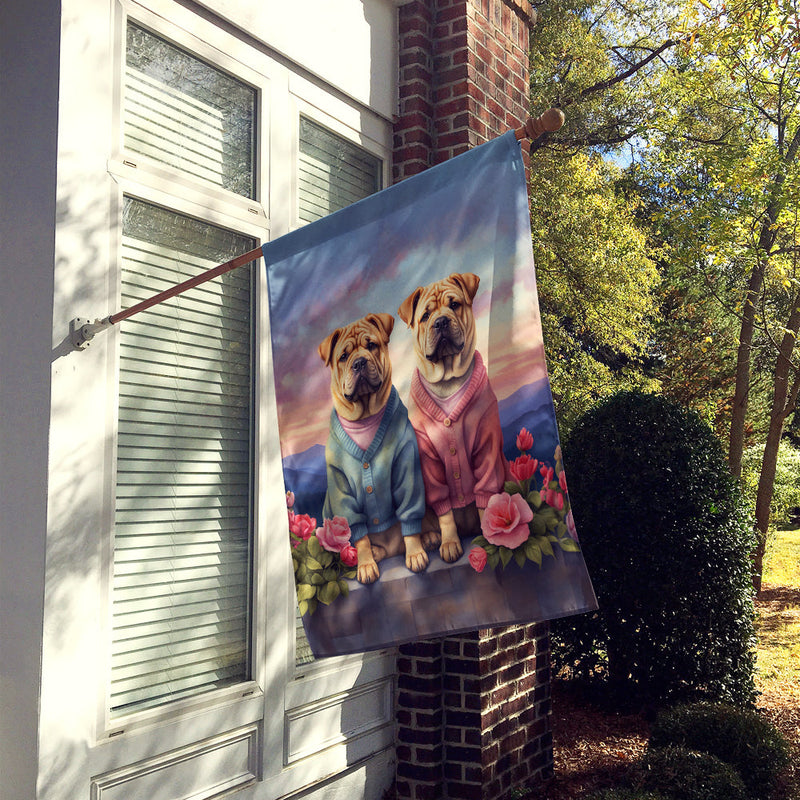Shar Pei Two Hearts House Flag