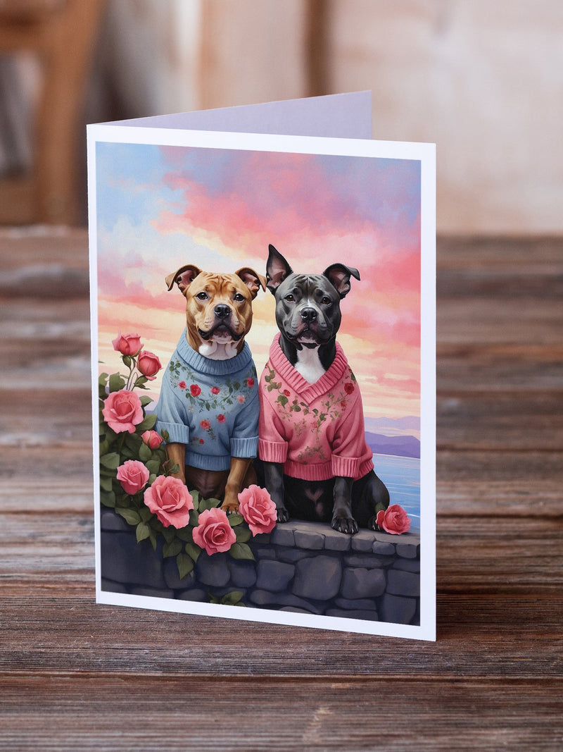 Staffordshire Bull Terrier Two Hearts Greeting Cards Pack of 8