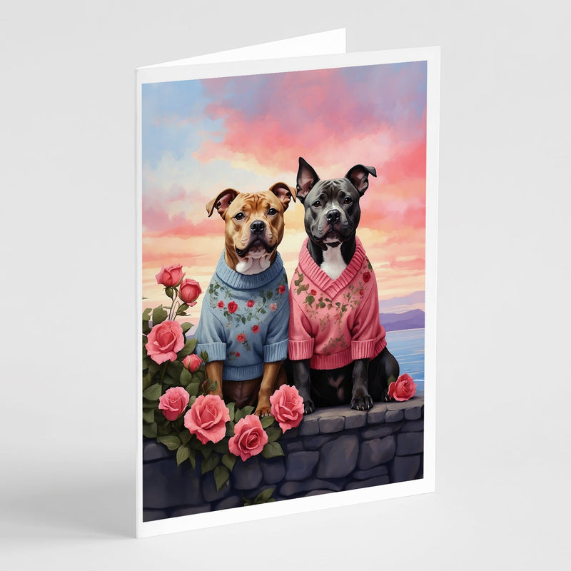 Staffordshire Bull Terrier Two Hearts Greeting Cards Pack of 8