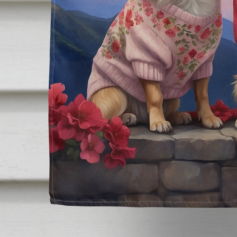 Tibetan Spaniel Two Hearts House Flag