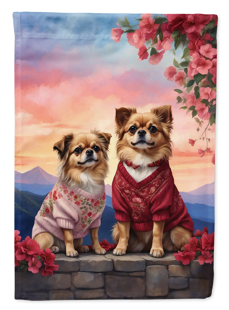 Tibetan Spaniel Two Hearts House Flag