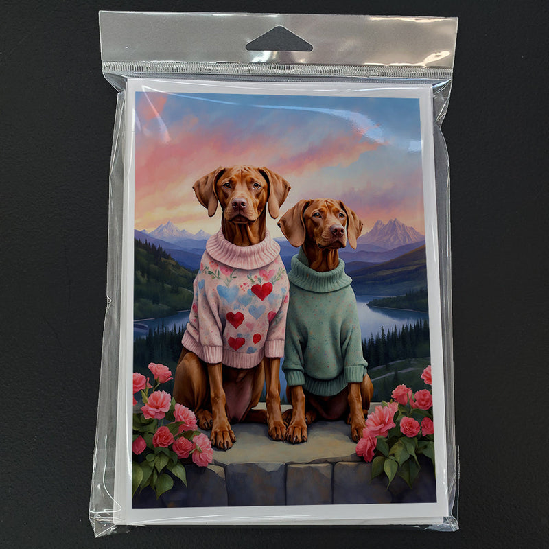 Vizsla Two Hearts Greeting Cards Pack of 8