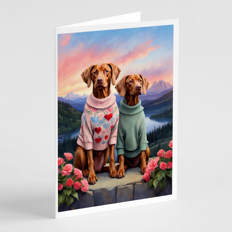 Vizsla Two Hearts Greeting Cards Pack of 8