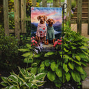 Vizsla Two Hearts Garden Flag –  Romantic Dog Pair with Sunset & Mountain Background