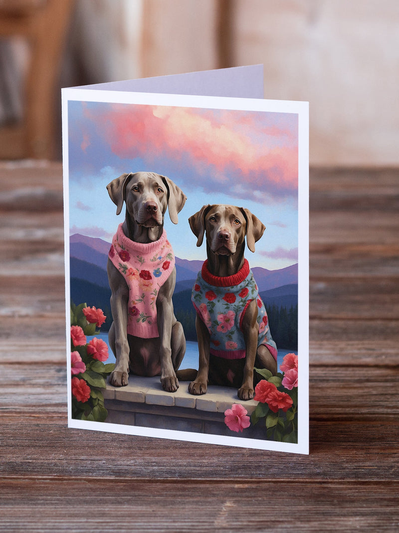 Weimaraner Two Hearts Greeting Cards Pack of 8