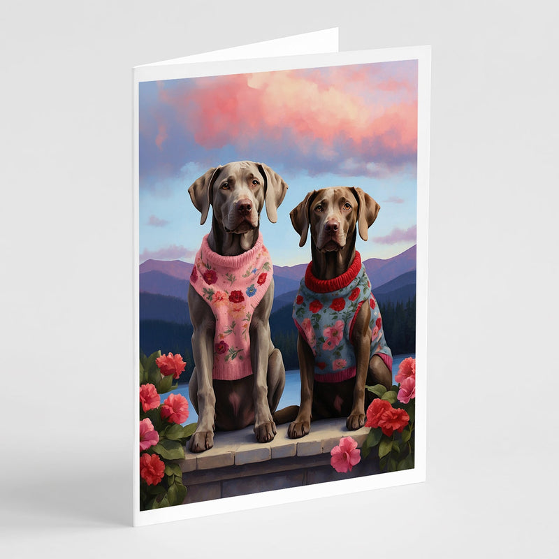 Weimaraner Two Hearts Greeting Cards Pack of 8