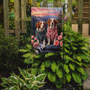 Welsh Springer Spaniel Two Hearts Garden Flag –  Romantic Dog Pair with Sunset & Mountain Background