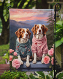 Welsh Springer Spaniel Two Hearts Garden Flag –  Romantic Dog Pair with Sunset & Mountain Background