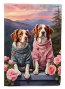 Welsh Springer Spaniel Two Hearts Garden Flag –  Romantic Dog Pair with Sunset & Mountain Background