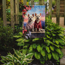 Westie Two Hearts Garden Flag –  Romantic Dog Pair with Sunset & Mountain Background