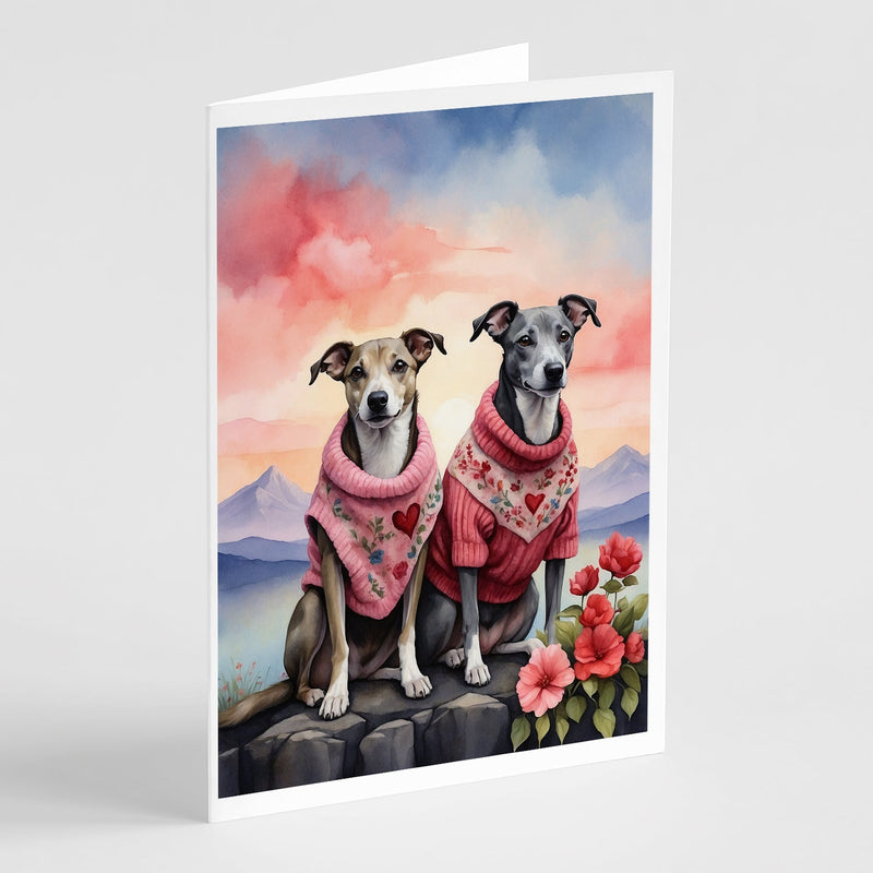 Whippet Two Hearts Greeting Cards Pack of 8