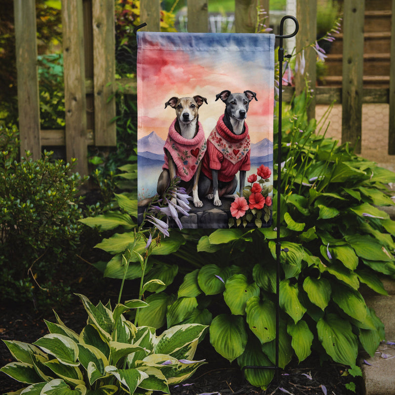 Whippet Two Hearts Garden Flag