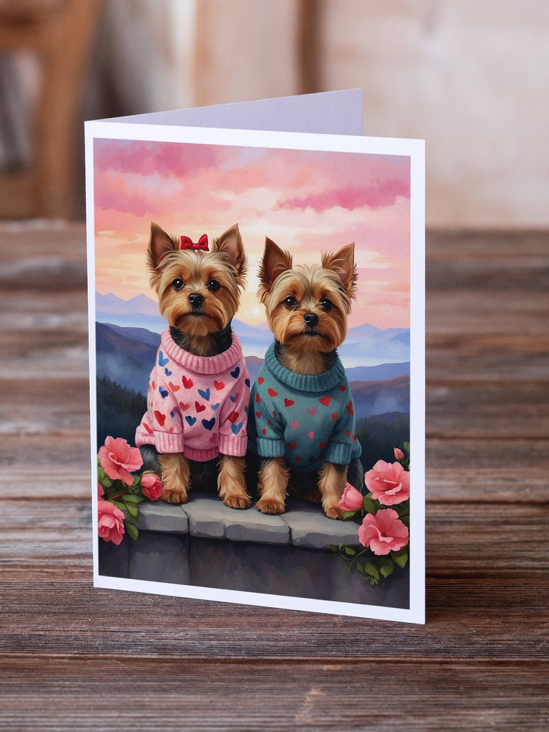 Yorkshire Terrier Two Hearts Greeting Cards Pack of 8