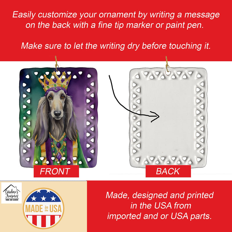 Afghan Hound King of Mardi Gras Porcelain Ornament