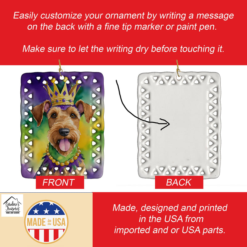 Airedale Terrier King of Mardi Gras Porcelain Ornament