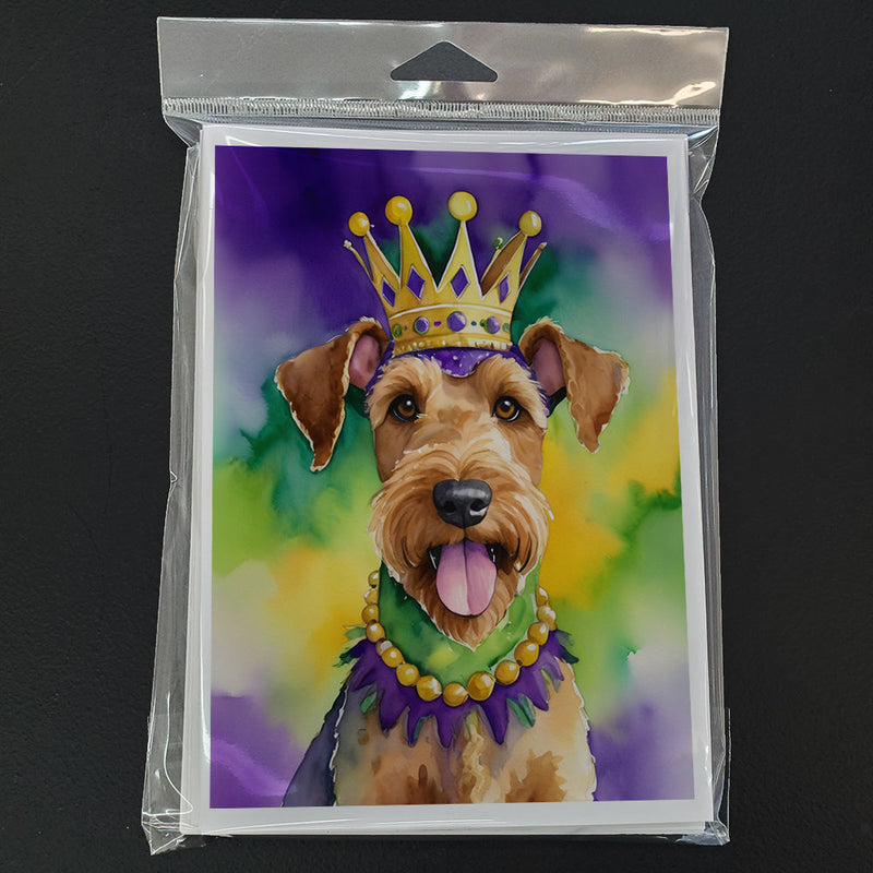 Airedale Terrier King of Mardi Gras Greeting Cards Pack of 8