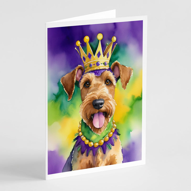 Airedale Terrier King of Mardi Gras Greeting Cards Pack of 8